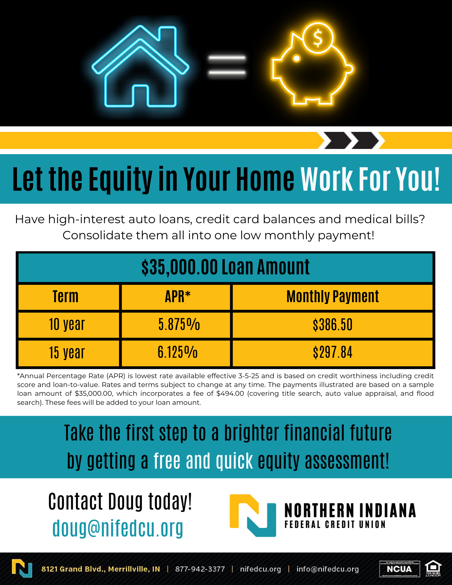 Let the Equity in Your Home Work for You! Contact Doug today at: doug@nifedcu.org